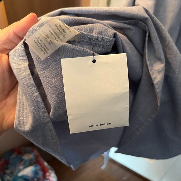 Calvin Klein Women’s Midi Belted Shirt Dress Short Sleeve Blue Chambray Sz 24W - Picture 7 of 9